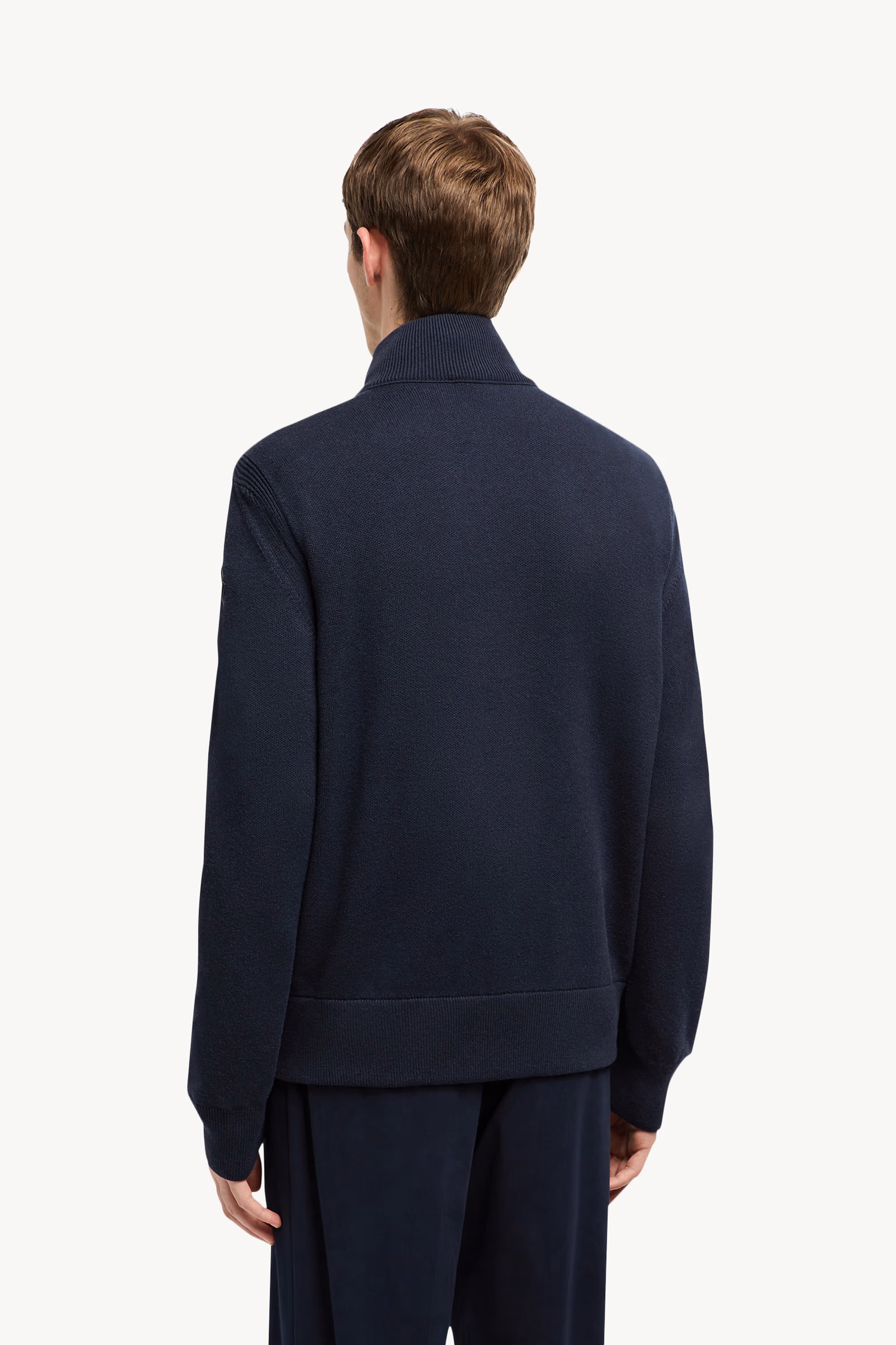 Cárdigan con cremallera de lana, algodón y ante Hombre Azul marino Moncler 5